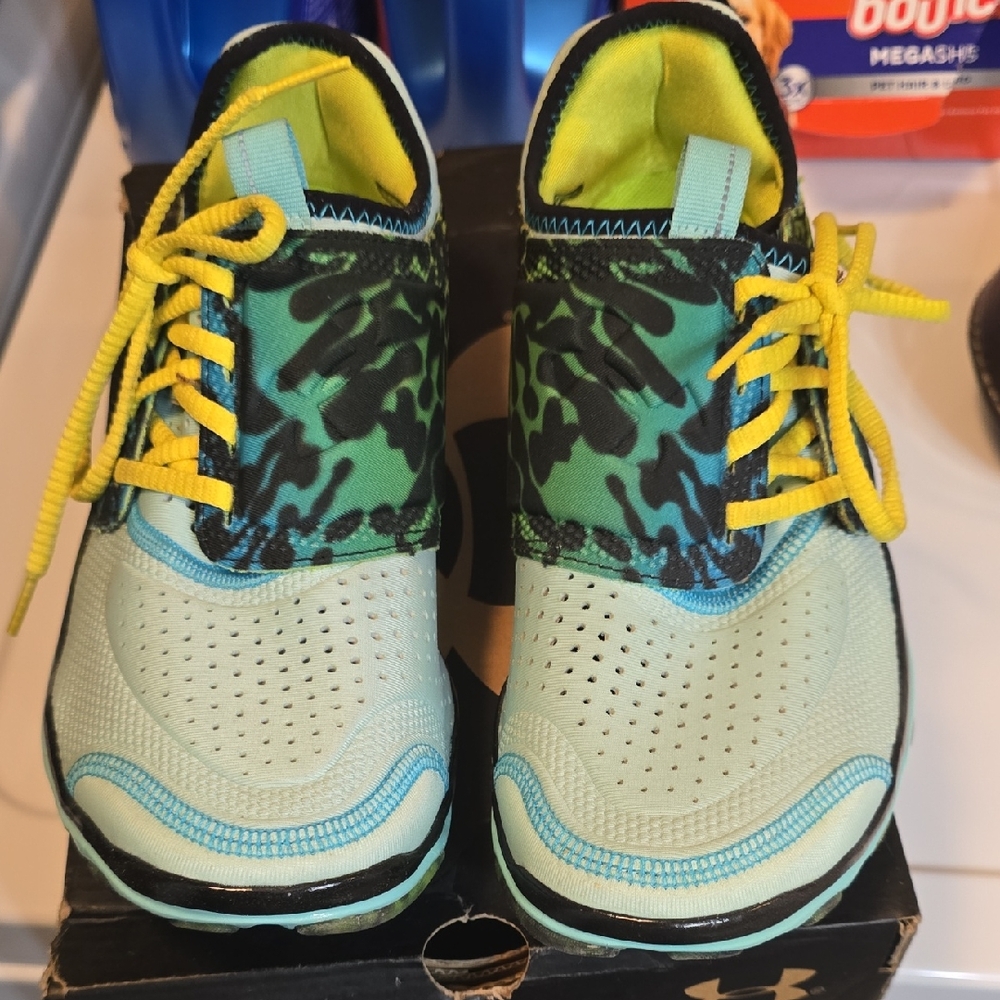 Under Armour Womens Camouflage Green and Yellow Sneakers